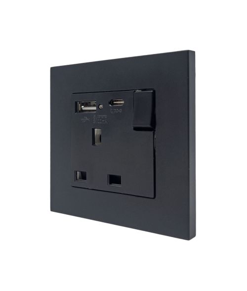 13A 1-Gang Switched Socket with USB Type A & Type C Ports